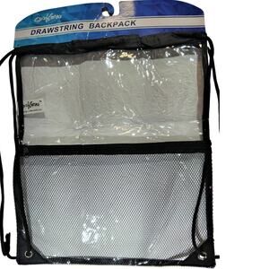 SurfGear Clear Drawstring Backpack, Transparent PVC Bag w/ Mesh Pouch Black